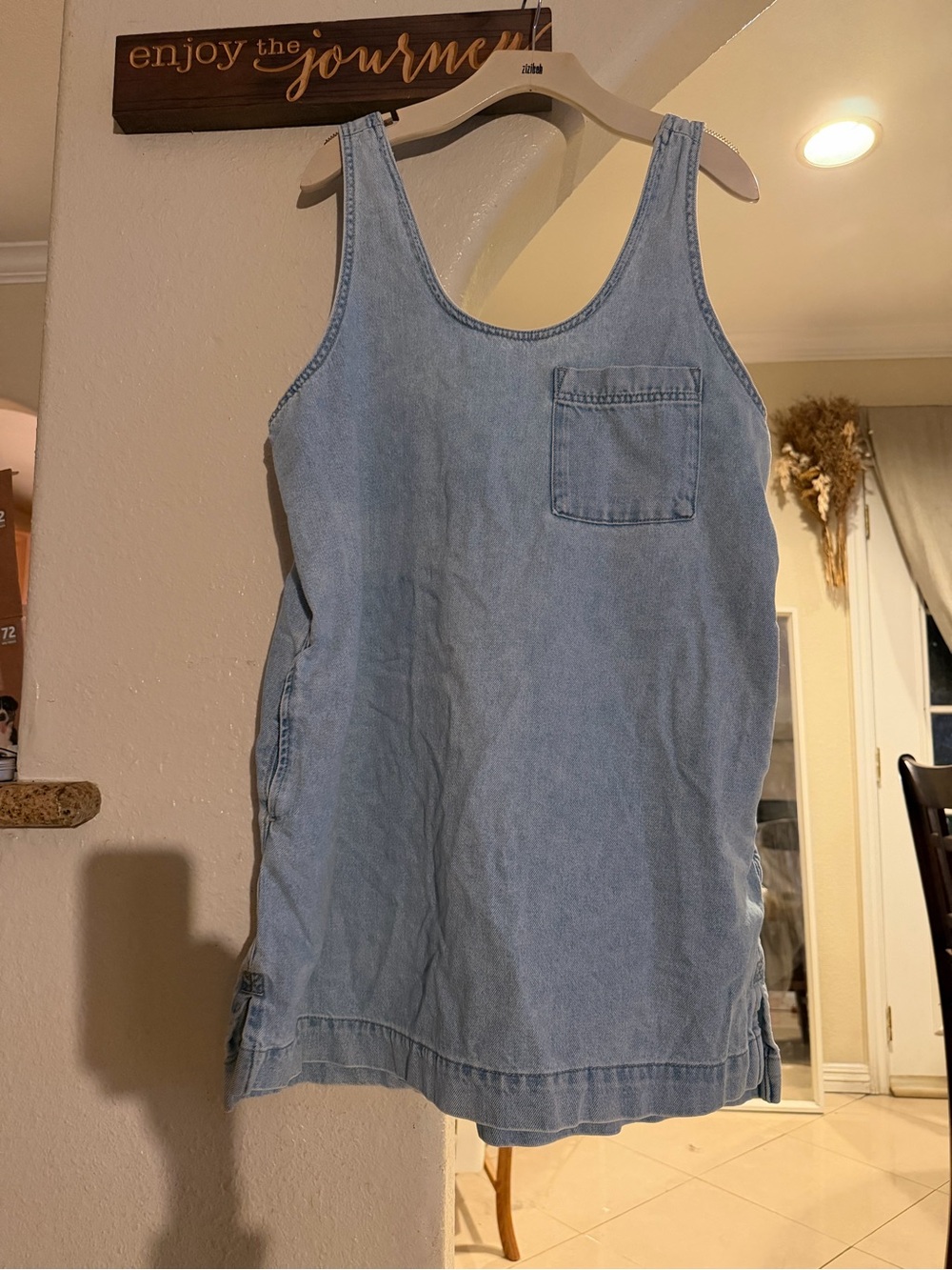 Light Blue Denim Tank Dress with Pocket